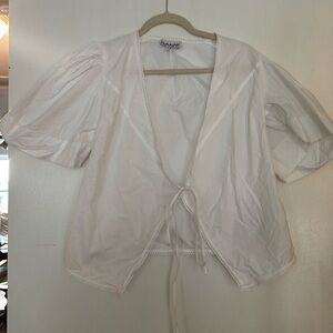 Ganni Poplin Cotton Bright White Blouse Open Tie Size 36 US 4